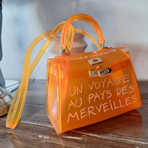 Orange Letter Jelly Purse Cute Clear Bag PVC Cross-body Handbags - Picture 3 of 10